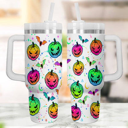 Petthouse | Halloween Bat And Pumpkin 40oz Tumbler, Halloween Spooky Tumbler Wrap, Mystic Halloween