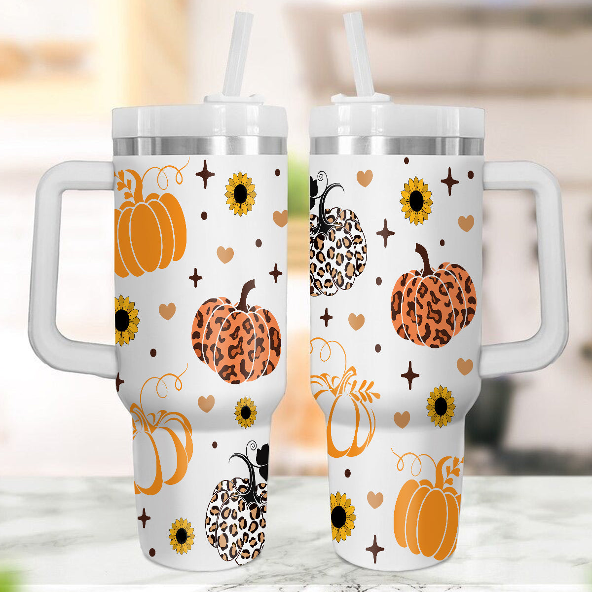 Petthouse | Fall Pumpkins 40oz Tumbler, Fall Coffee Stainless Steel Tumbler, Leopard Pumpkin, Fall Vibes