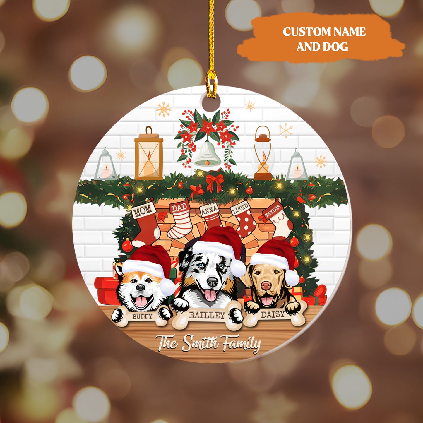 Petthouse | Custom Pet Family Christmas Ornaments, Family Acrylic Ornament With Pets, Fireplace With Family