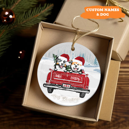 Petthouse | Custom Dog Xmas Ornament, Dogs On Red Truck, Dog Lover Gift, Christmas Decor, Christmas Tree