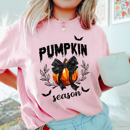 Petthouse | Coquette Pumpkin Season Shirt, Fall Pumpkins Coquette Black Bow, Spooky Season Fall Autumn Gift