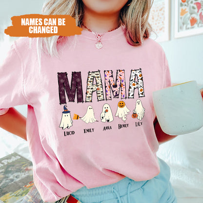 Petthouse | Personalized Mama Halloween Shirt With Kids Name, Cute Ghost Mama Shirt, Gift For Mom