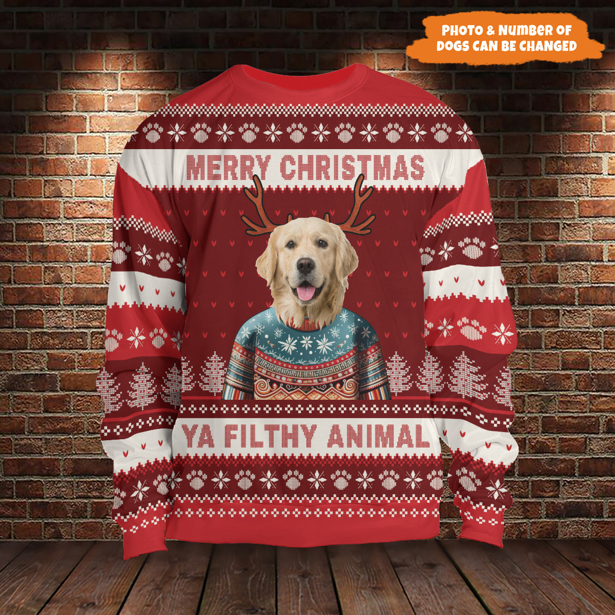 Petthouse | Merry Christmas Ya Filthy Animal Ugly Sweater, Personalized Dog Photo Ugly Christmas Sweater