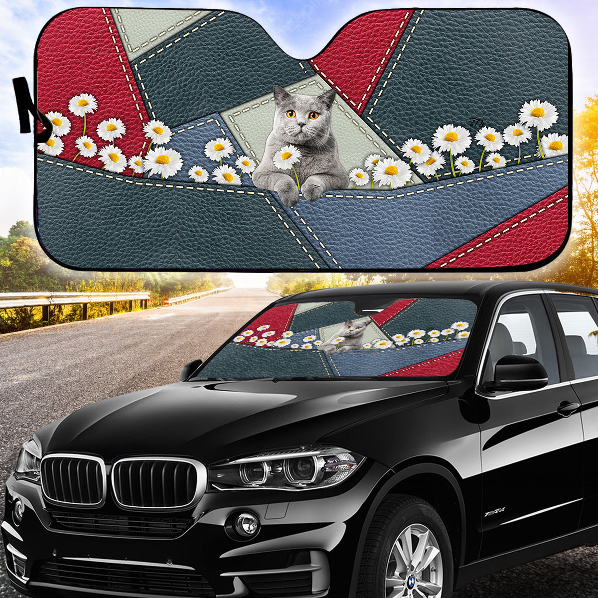 Petthouse | Windshield Sun Shade British Shorthair Cat Daisy Car Sunshade Cat Lover Gift Sun Shade