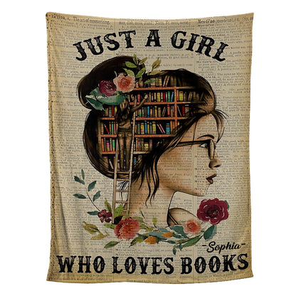 Petthouse | Personalized Reading Lover Fleece Blanket, Just A Girl Who Loves Books Throw Blanket, Book Lover