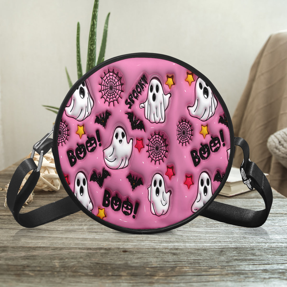 Petthouse | Spooky Boo Print 3d Effect Leather Handbag With Handle, Ghost Pumpkin Bags Wallet, Print 3d Halloween Bags