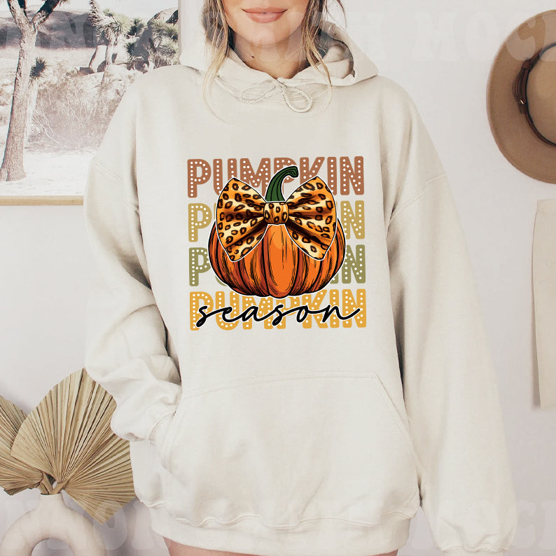 Petthouse | Pumpkin Season Leopard Bow Shirt, Fall Coquette Shirt, Fall Girl Pumpkin Season Shirt