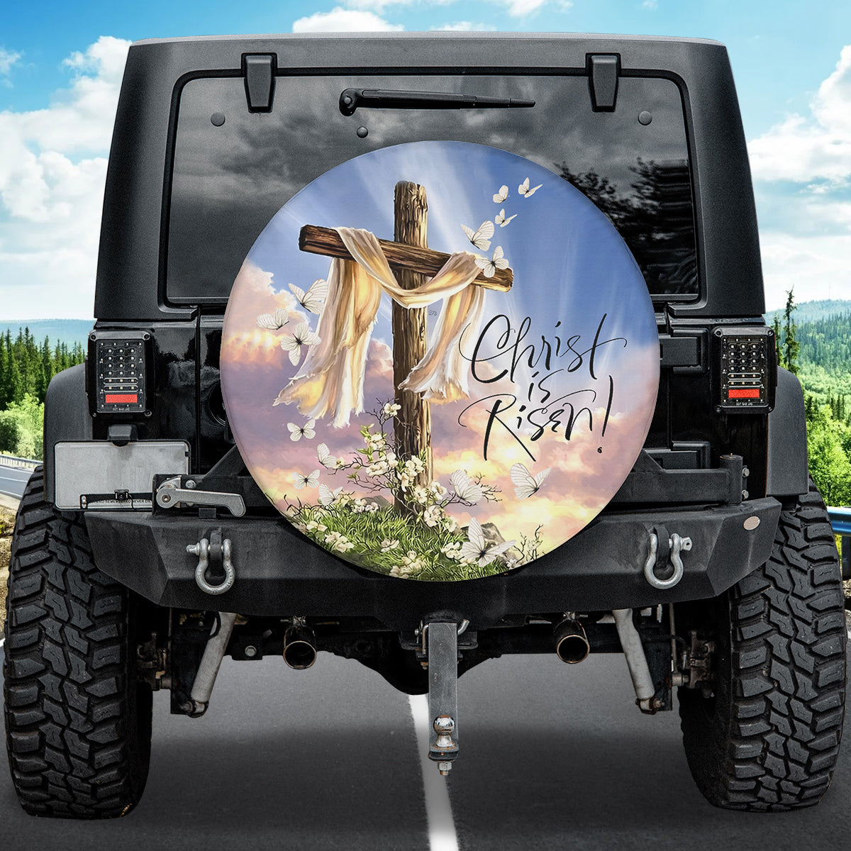 Petthouse | Christ Is Risen Spare Tire Cover Jesus Believer Tire Protector Christian Cross Spare Wheel Cover