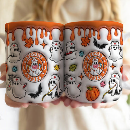 Petthouse | Halloween Ghost Nurse 3d Inflated Effect Printed Mug, Cute Ghost Nurse Spooky Vibes Mug