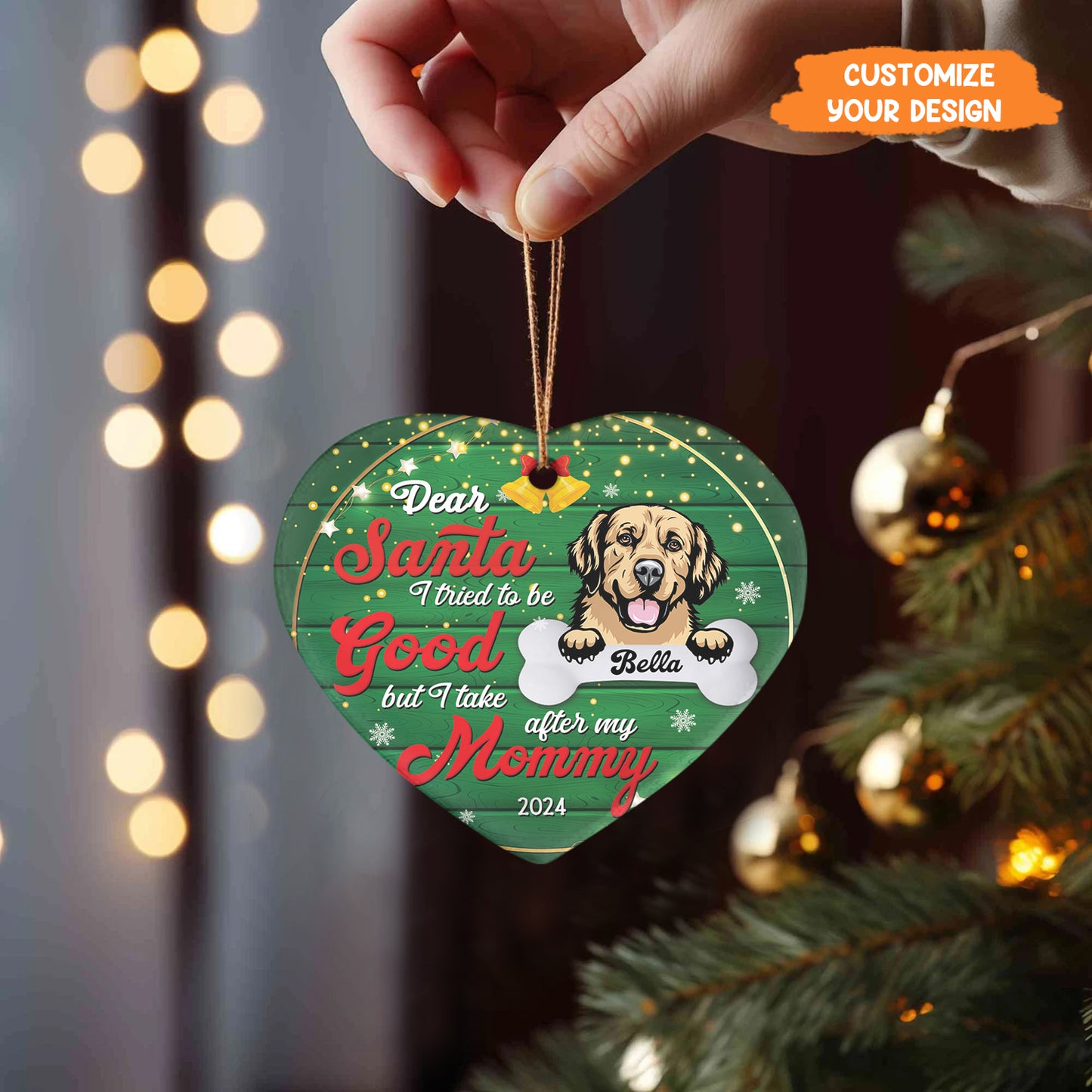 Petthouse | Personalized Dog Christmas Ornament, Dear Santa I Tried To Be Good, Dog Mama Ornament