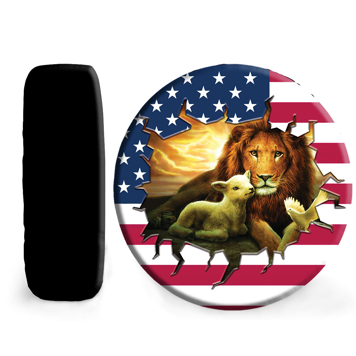 Petthouse | Jesus Lion And Lamb Usa Flag Spare Tire Cover Jesus Catholic Car Tire Protector Dust-proof