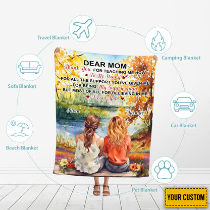 Petthouse | Personalized Dear Mom Fleece Blanket, Thank You For Being My Superwomen Throw Blanket, Family Gifts