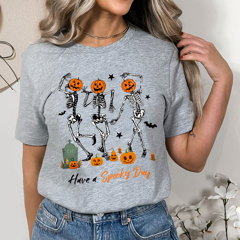 Petthouse | Dancing Skeleton Pumpkin Shirt, Spooky Day Shirt, Halloween Pumpkin Skeleton Dancing Party