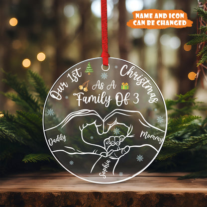 Petthouse | Personalized Baby's First Christmas As A Family Glass Ornament, First Baby Christmas Ornament