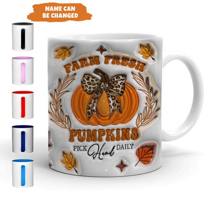 Petthouse | Farm Fresh Pumpkins Hand Pick Daily Mug, Pumpkin 3d Inflated Effect Mug Fall Autumn Gift