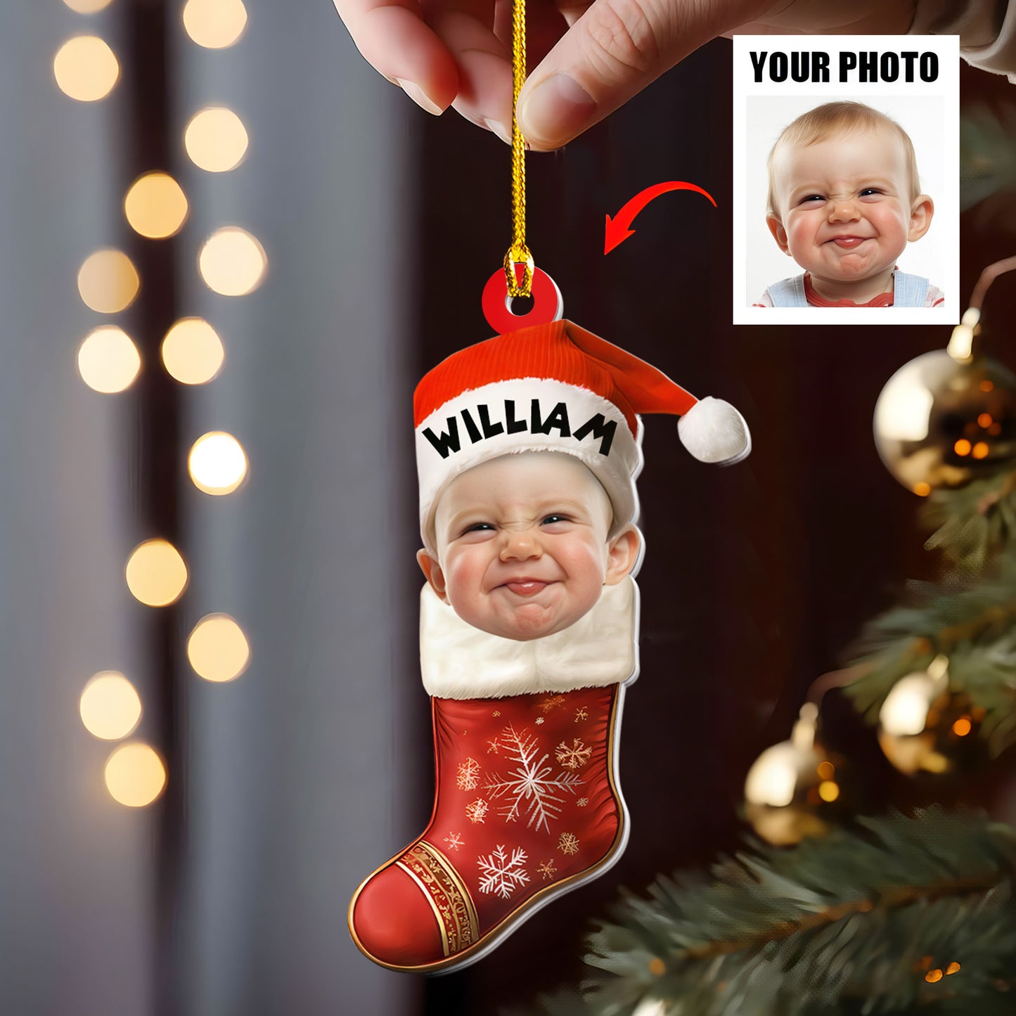 Petthouse | Personalized Baby First Christmas Ornament, Custom Face Photo Ornament, Family Christmas Ornament