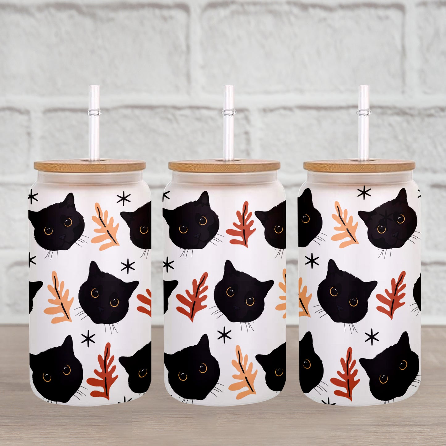 Petthouse | Black Cat Fall Glass Can, Black Cat Halloween Glass, Black Cat Coffee Glass, Viral Coffee