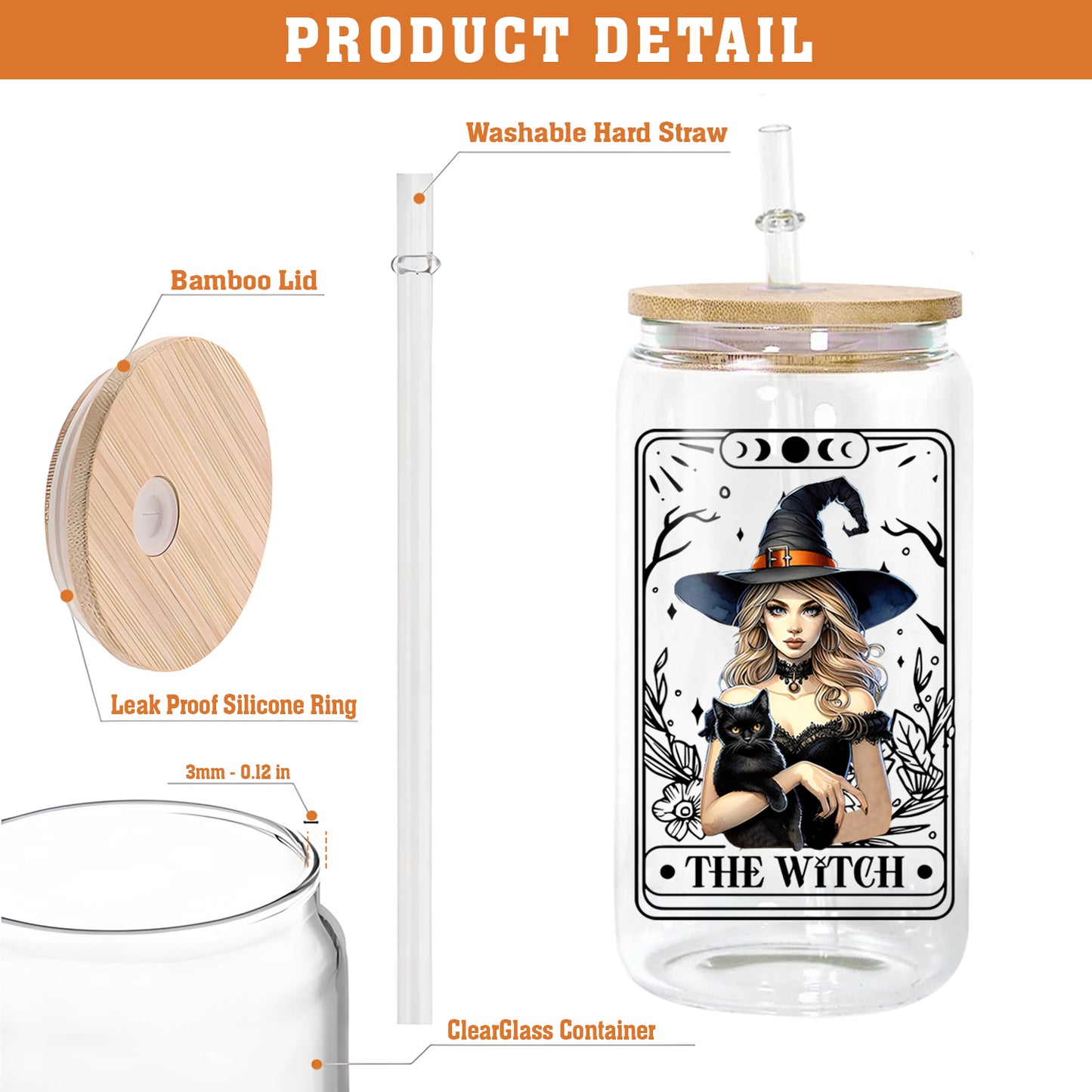 Petthouse | The Witch Tarot Ice Coffee Cup, Ice Coffee Witch Halloween Glass Can With Lid And Straw