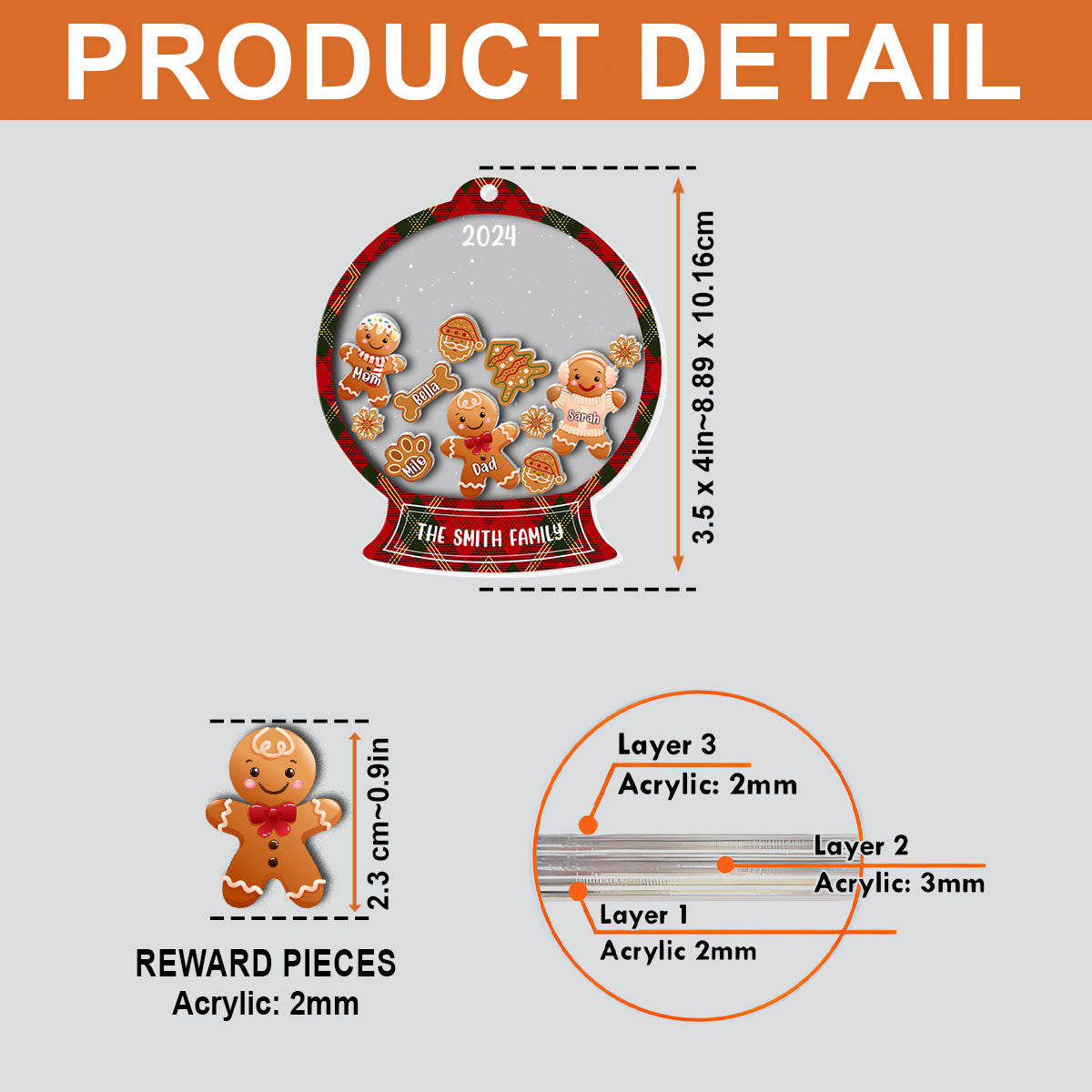 Petthouse | Personalized Shaker Ornament With Gingerbread Family And Pets, Family Ornament 2024