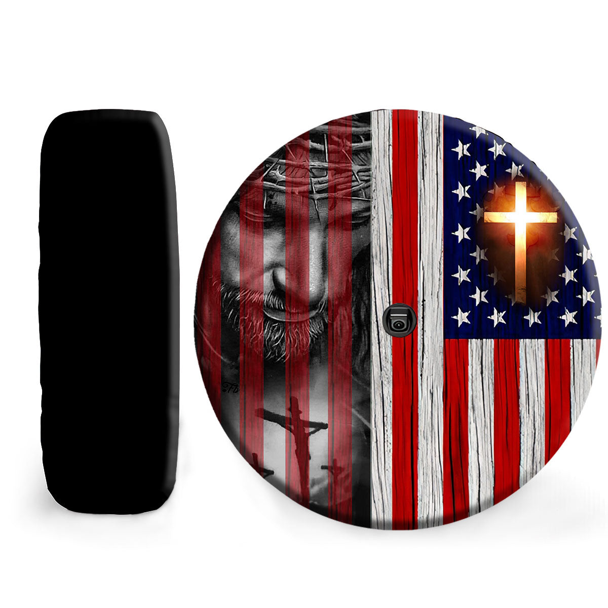 Petthouse | Jesus Grunge Usa Flag Spare Tire Cover God Believer Gifts Farmhouse Style Wheel Covers