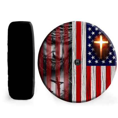 Petthouse | Jesus Grunge Usa Flag Spare Tire Cover God Believer Gifts Farmhouse Style Wheel Covers