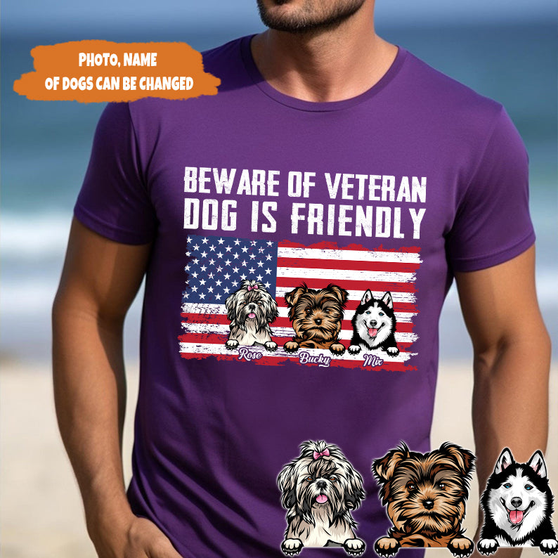 Petthouse | Custom Dog Beware Of Veteran Dog Is Friendly Shirt, Funny Dog 4th Of July Shirt