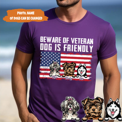 Petthouse | Custom Dog Beware Of Veteran Dog Is Friendly Shirt, Funny Dog 4th Of July Shirt