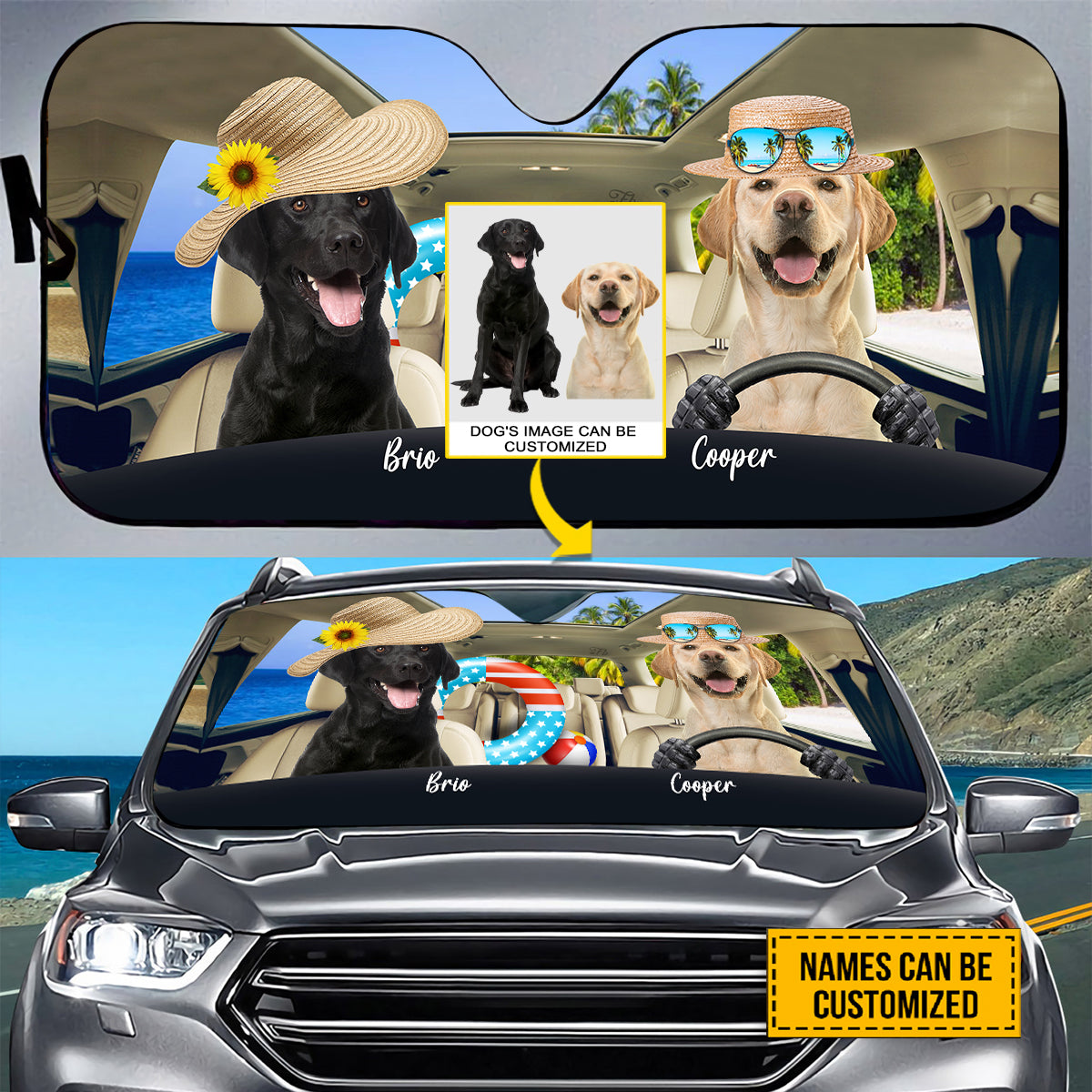 Petthouse | Dog Sunshade Labrador Retriever Beach Trip Car Sun Shade Windshield Customized Picture Sunshade