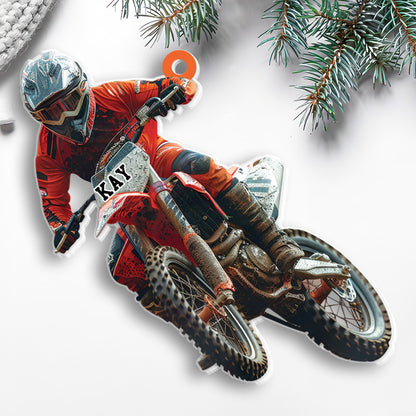 Petthouse | Personalized Motocross Racer Christmas 2d Flat Acrylic Ornament, Christmas Gift For Motocross Enthusiast