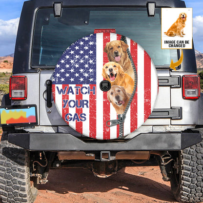 Petthouse | Customizable Golden Retriever Spare Tire Cover Watch Your Gas Funny Spare Wheel Cover Decor