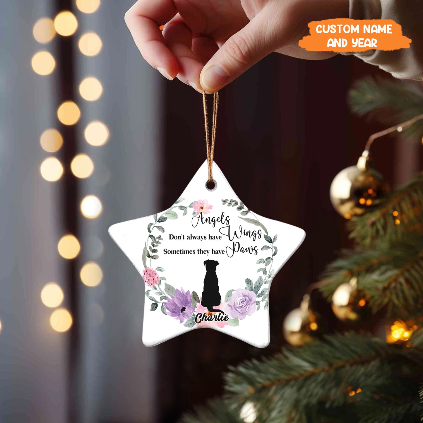 Petthouse | Personalize Dog Ornament, Angel Don't Always Have Wings Some Have Paws, Floral Wreath Dog