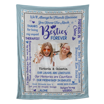 Petthouse | Personalized Besties Forever Fleece Blanket, To My Best Friends Travel Blanket, Our Friendship In Endless