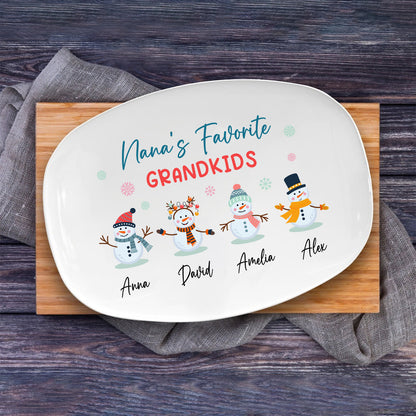 Petthouse | Personalized Snowman Grilling Palte, Grandma's Favorite Grandkids Plate, Family Platter, Christmas Gift Decoration