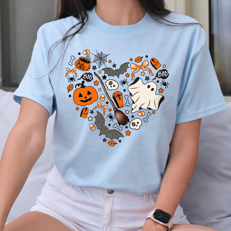 Petthouse | Cute Halloween Tshirt, Halloween Doodles Hearth Shirt Gift For Halloween Moms Shirt