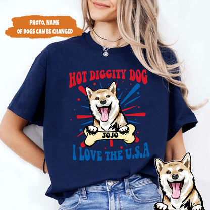 Petthouse | Custom Dog Hot Diggity Dog I Love The Usa Shirt, Independence Day Shirt, Gift For Dog Lovers