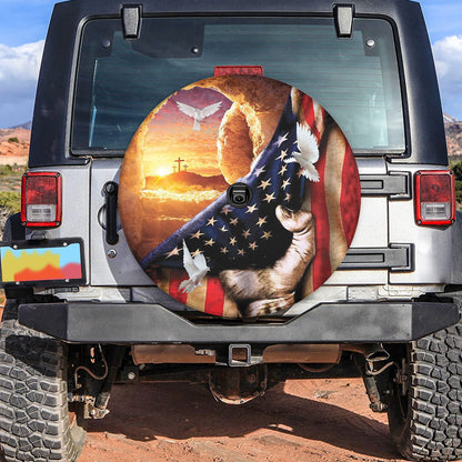 Petthouse | Jesus Hand Pull American Flag Wheel Tire Covers Jesus Christian Seasonal Tire Totes Universal Fit