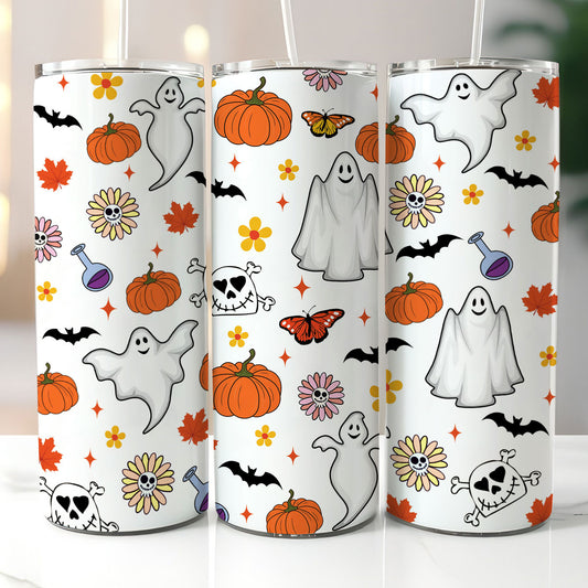 Petthouse | Ghost Halloween Skinny Tumbler, Spooky Vibes Tumbler, Spooky Season, Ghost And Pumpkins