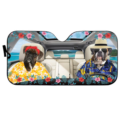 Petthouse | Boxer Dog Hawaiian Windshield Sun Shade Custom Photo Sunshade For Dog Mom Dog Dad Summer