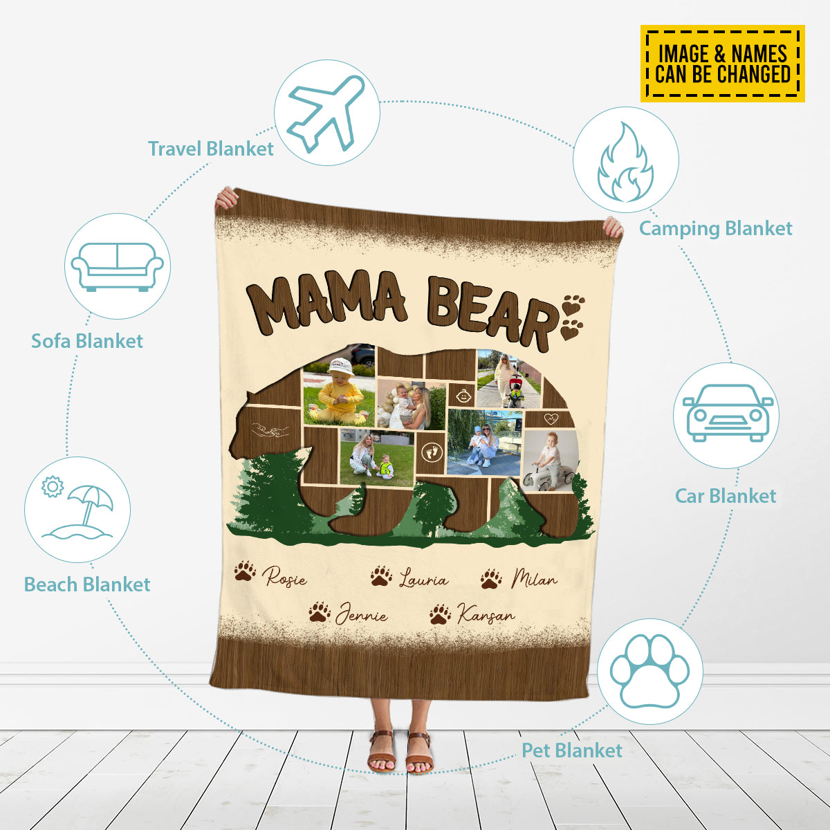 Petthouse | Personalized Photo Mama Bear Fleece Blanket, Best Mom Ever Throw Blanket, Best Mother's Day