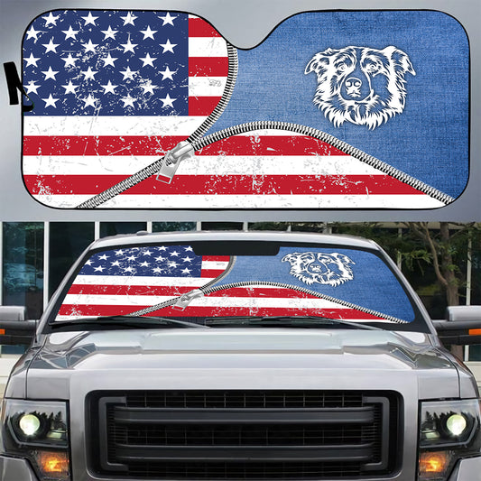 Petthouse | Australian Shepherd Dog Denim American Car Sunshade Windshield Sun Shade Dog Sunshade