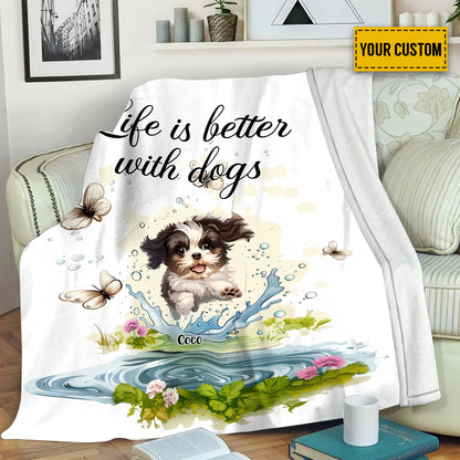 Petthouse | Customized Dog Owners Sherpa Blanket, Life Is Better With Dogs Throw Blanket, Father's Day Gifts