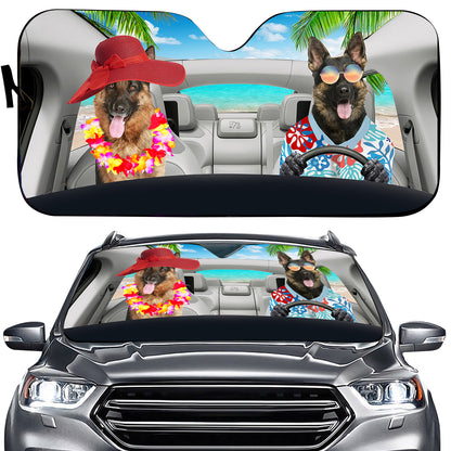 Petthouse | German Shepherd Dog Couple Car Windshield Sun Shade Funny Dog Windshield Visors Car Decor