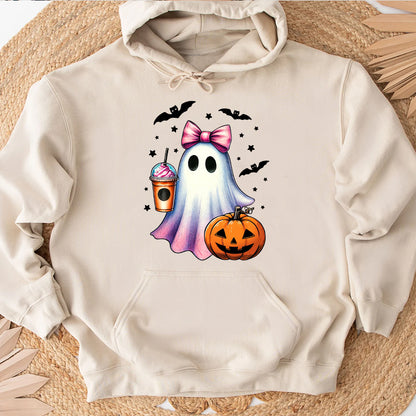 Petthouse | Halloween Ghost Shirt, Retro Ghost Coffee Pumpkin Halloween Shirt, Cute Ghost Coffee