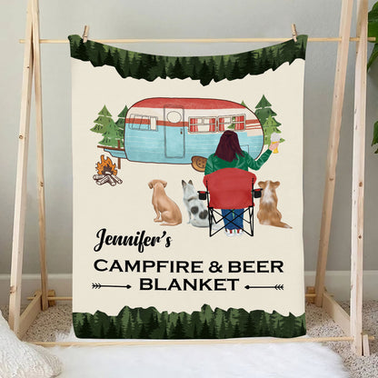 Petthouse | Personalized Fleece Blanket To Camping Lovers, Camping Campfire & Beer Throw Blanket For Campers