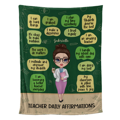 Petthouse | Personalized Teacher Daily Affirmations Throw Blanket, Happy Teacher's Day Fleece Blanket, Mental Health