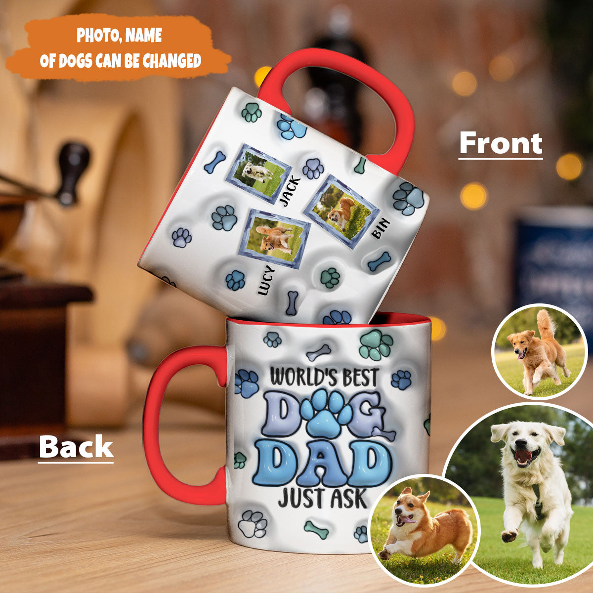 Petthouse | Personalized World's Best Dog Dad Ever 3d Inflated Effect Printed Mug, Gift Dog Lover