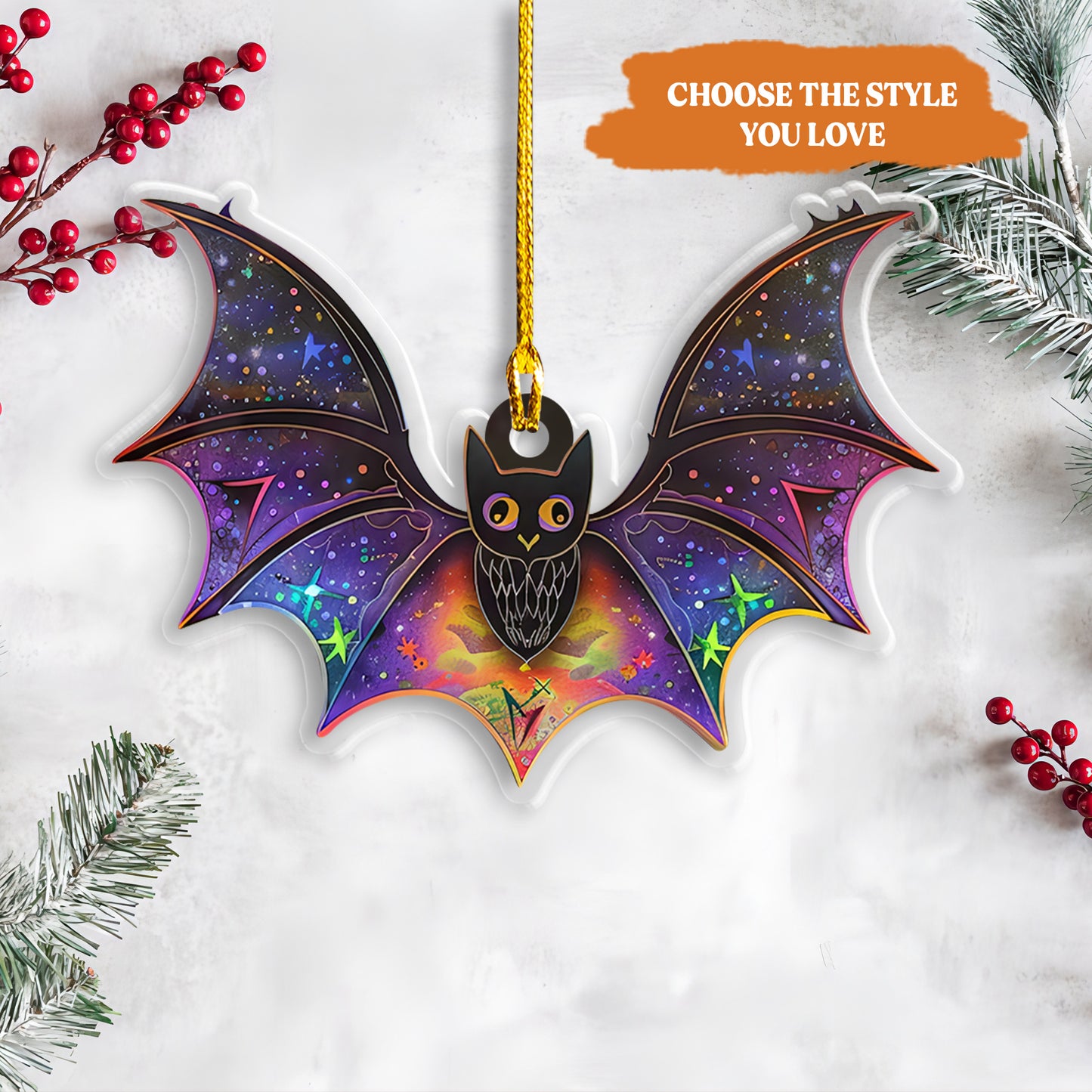 Petthouse | Halloween Bat Suncatcher, Galaxy Spooky Bat Suncatcher, Funny Bat Ornament Window Hanging