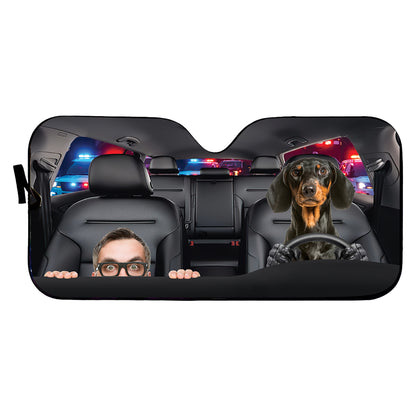 Petthouse | Customizable Gift Dog Sunshade Dachshund Help Me Police Funny Windshield Sun Shade Sun Visor