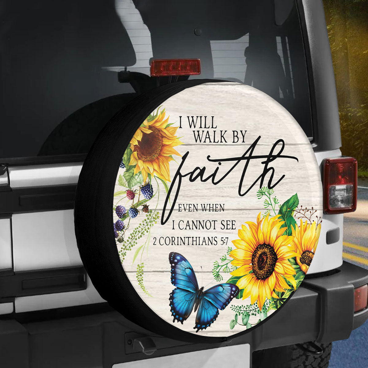 Petthouse | Sunflower Farmhouse Wheel Tire Covers Walk By Faith God Bible Verse Tire Cover Christian Gifts