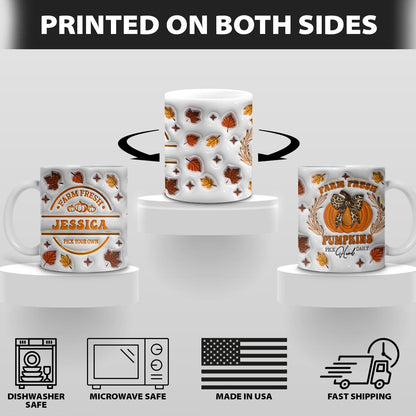 Petthouse | Farm Fresh Pumpkins Hand Pick Daily Mug, Pumpkin 3d Inflated Effect Mug Fall Autumn Gift